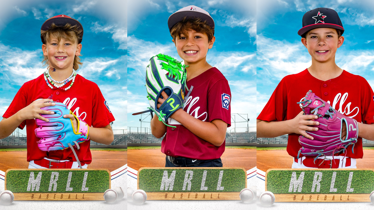 Youth baseball player with red cap holding a glove